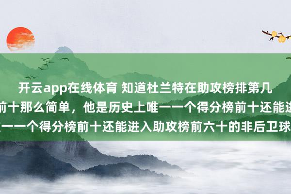 开云app在线体育 知道杜兰特在助攻榜排第几十吗，不是进入得分榜前十那么简单，他是历史上唯一一个得分榜前十还能进入助攻榜前六十的非后卫球员