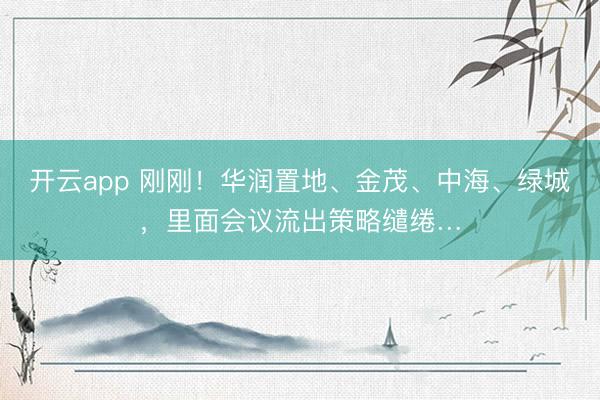 开云app 刚刚！华润置地、金茂、中海、绿城，里面会议流出策略缱绻…